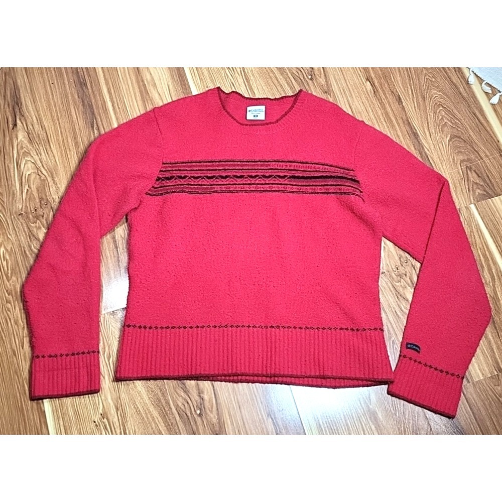 Vintage Columbia Wool Nordic Sweater Size Medium Long Sleeve‎ Red Fair Isle